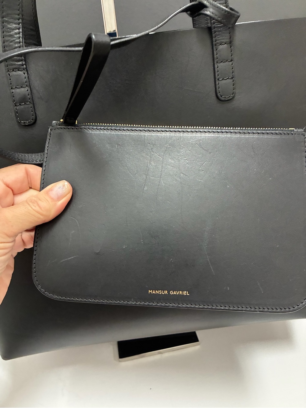 Mansur Gavriel Black Leather Tote with Blue Interior - Picture 8 of 9